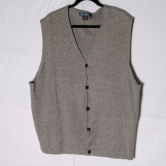 Eddie Bauer beige brown linen cotton lightweight button up knit vest L - Picture 1 of 11